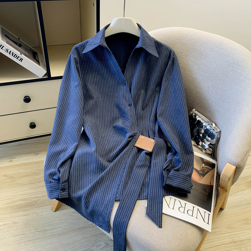 Spring New Korean Style Slim Fit Stylish Design Unique Waist Long Sleeve Shirt Women