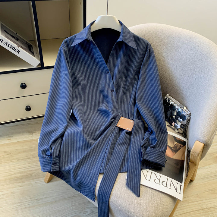 Spring New Korean Style Slim Fit Stylish Design Unique Waist Long Sleeve Shirt Women