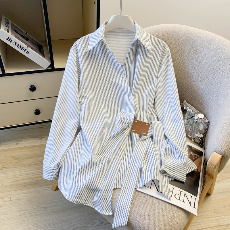 Spring New Korean Style Slim Fit Stylish Design Unique Waist Long Sleeve Shirt Women