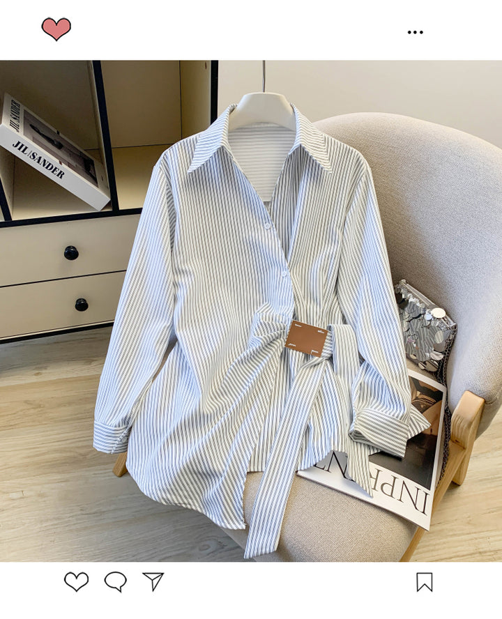 Spring New Korean Style Slim Fit Stylish Design Unique Waist Long Sleeve Shirt Women