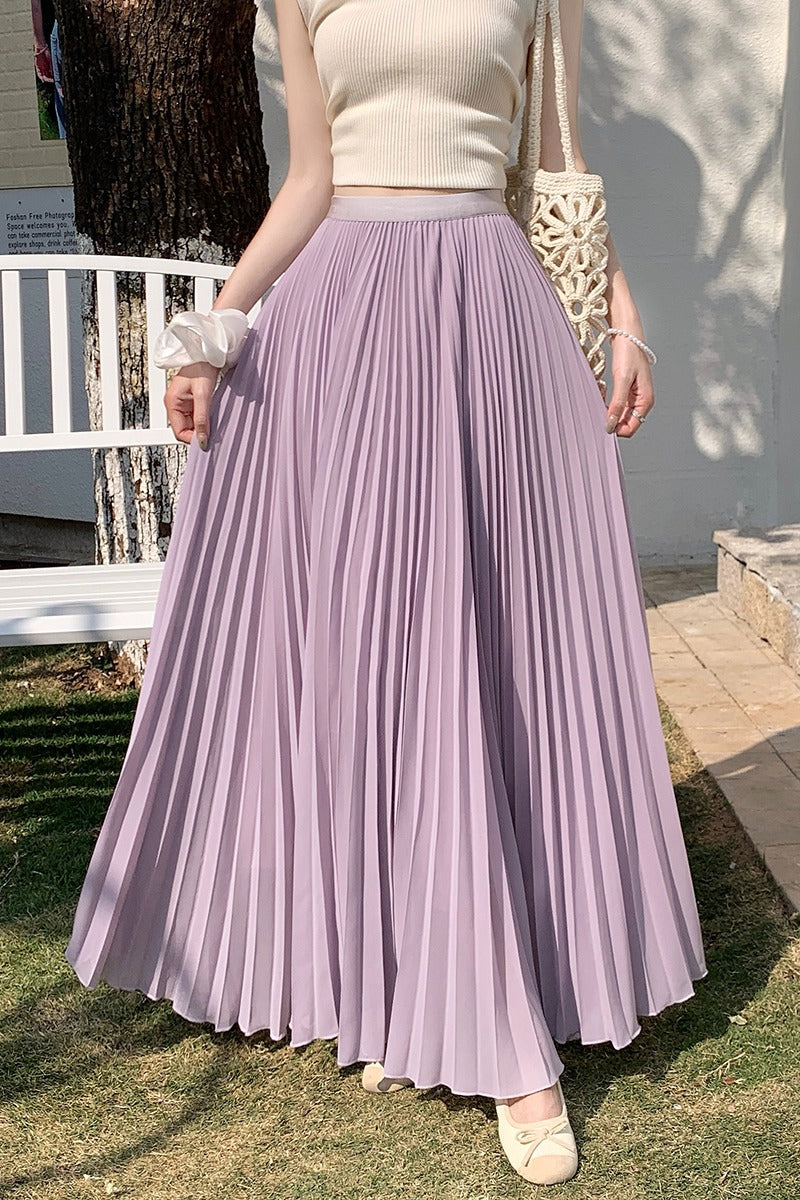 法式设计感小众温柔风高腰显瘦飘逸垂坠感紫色半身裙压折大摆长裙