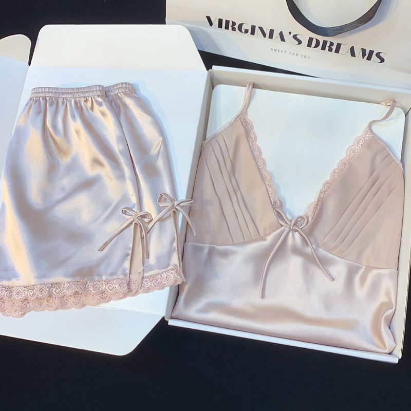 Summer Sexy Pajamas Women's Strapless Shorts Set Premium Feel Back Design Sweet Home
