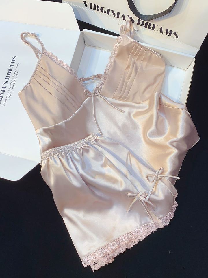 Summer Sexy Pajamas Women's Strapless Shorts Set Premium Feel Back Design Sweet Home