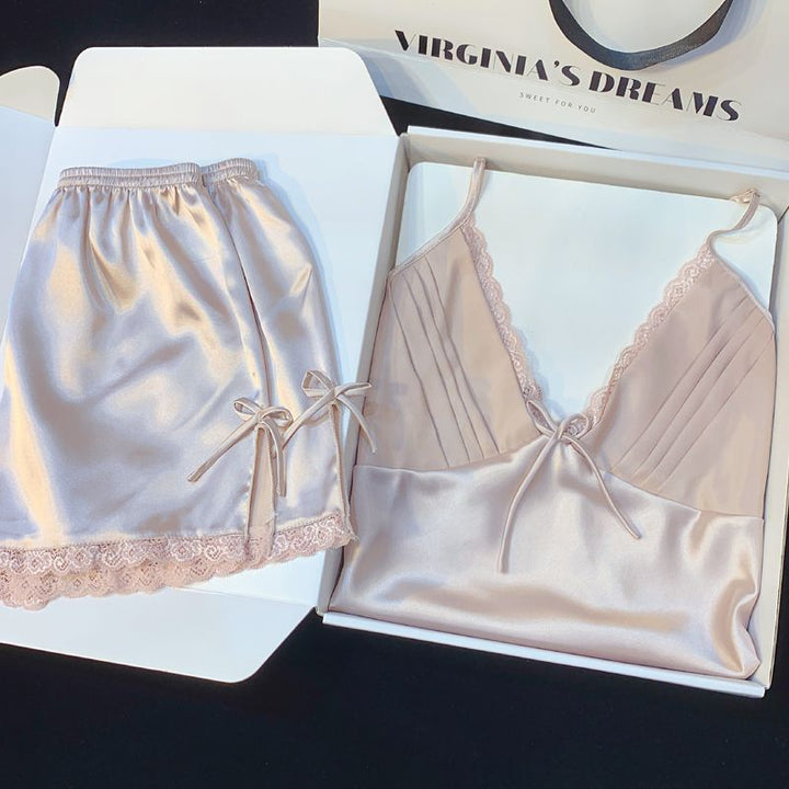 Summer Sexy Pajamas Women's Strapless Shorts Set Premium Feel Back Design Sweet Home