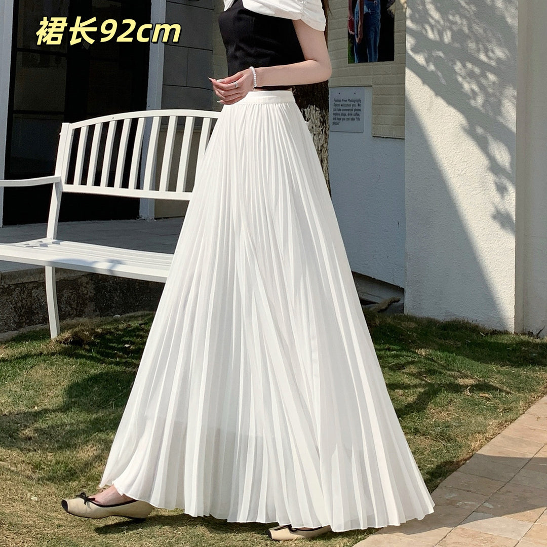 法式设计感小众温柔风高腰显瘦飘逸垂坠感紫色半身裙压折大摆长裙