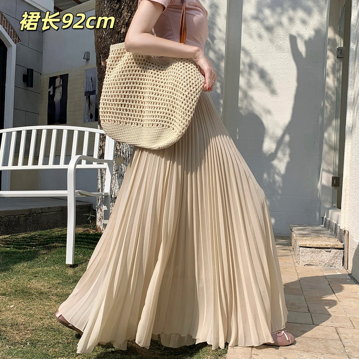 法式设计感小众温柔风高腰显瘦飘逸垂坠感紫色半身裙压折大摆长裙