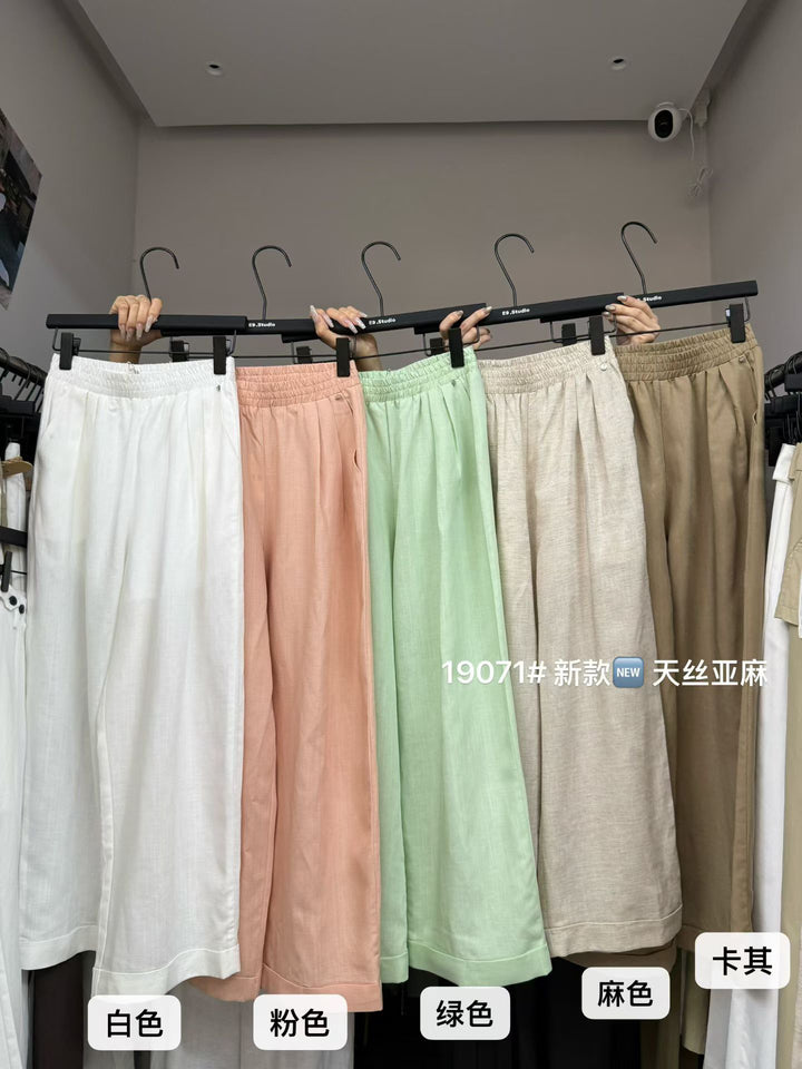 2026档口上新，夏季新款，新款彩色麻料阔腿裤E9