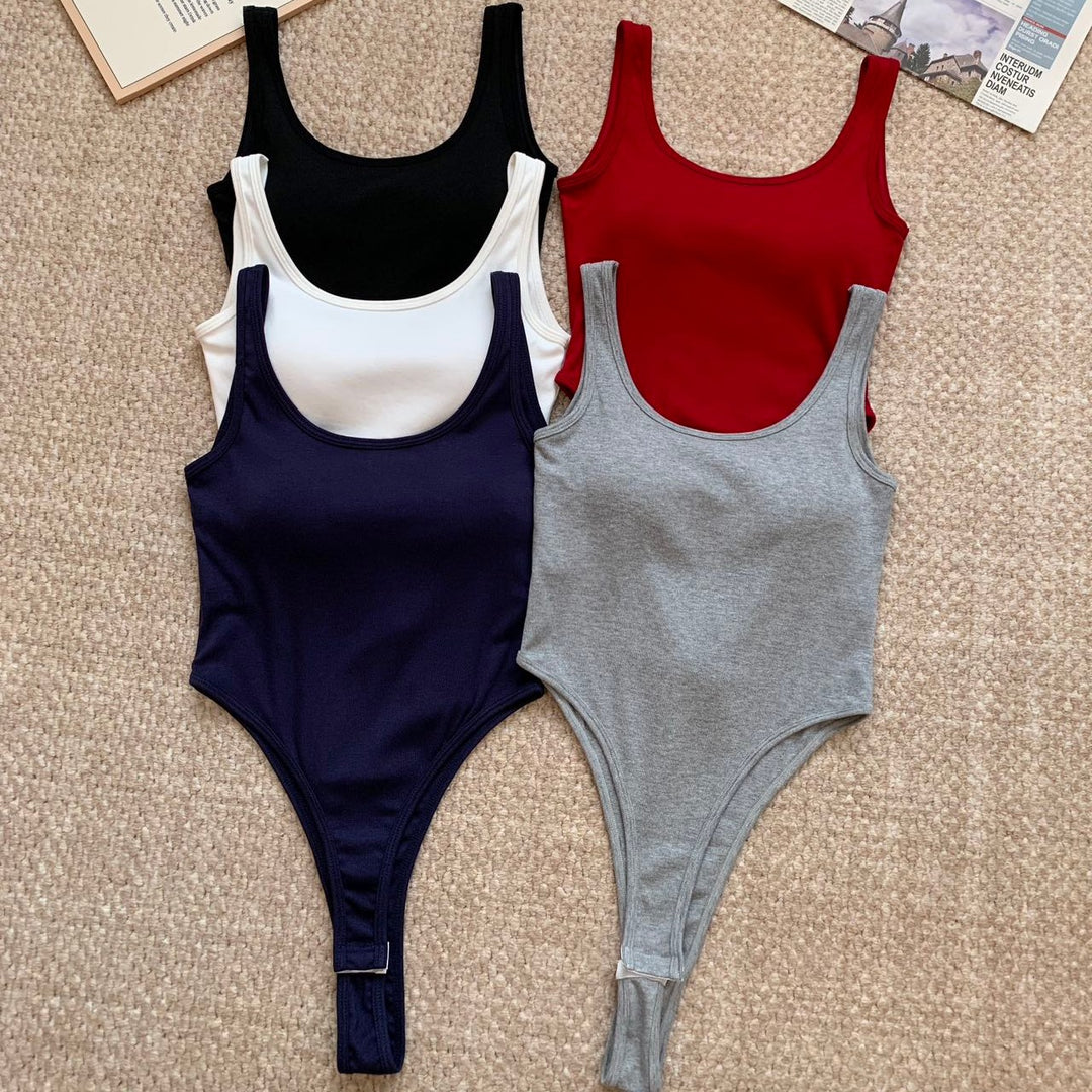 Sexy Backless Padded Cami Top Bodysuit - U-Neck Slim Fit Beautiful Back Design