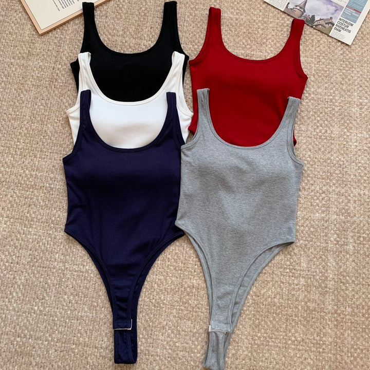 Sexy Backless Padded Cami Top Bodysuit - U-Neck Slim Fit Beautiful Back Design