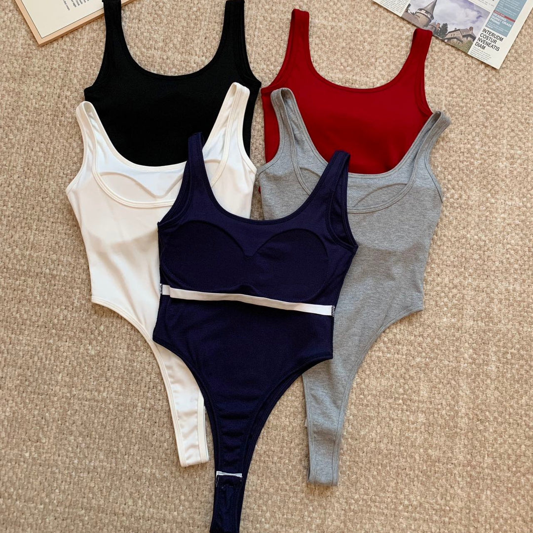 Sexy Backless Padded Cami Top Bodysuit - U-Neck Slim Fit Beautiful Back Design