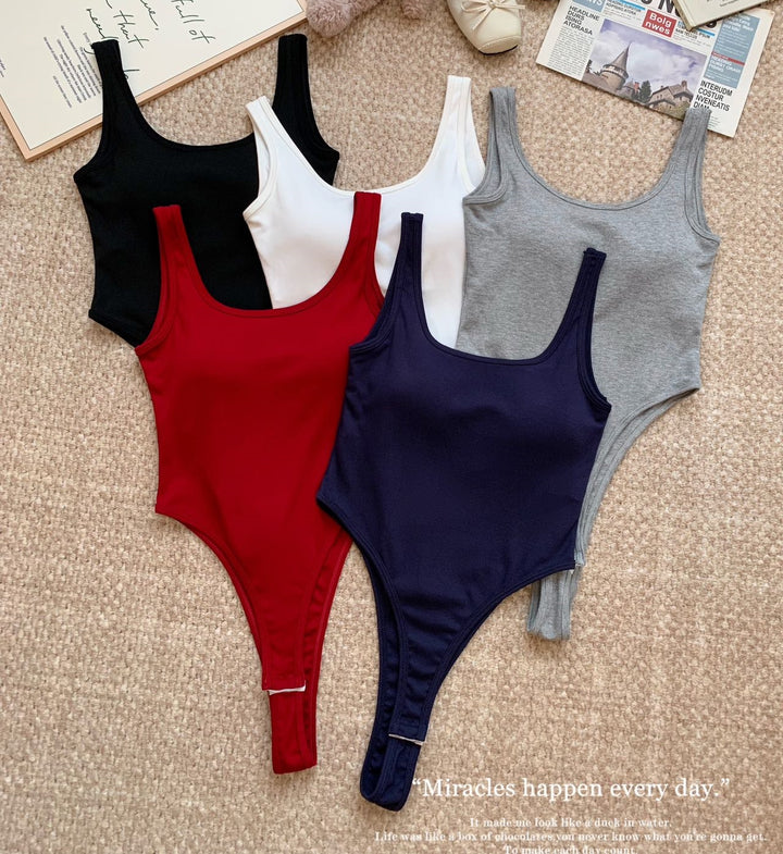 Sexy Backless Padded Cami Top Bodysuit - U-Neck Slim Fit Beautiful Back Design