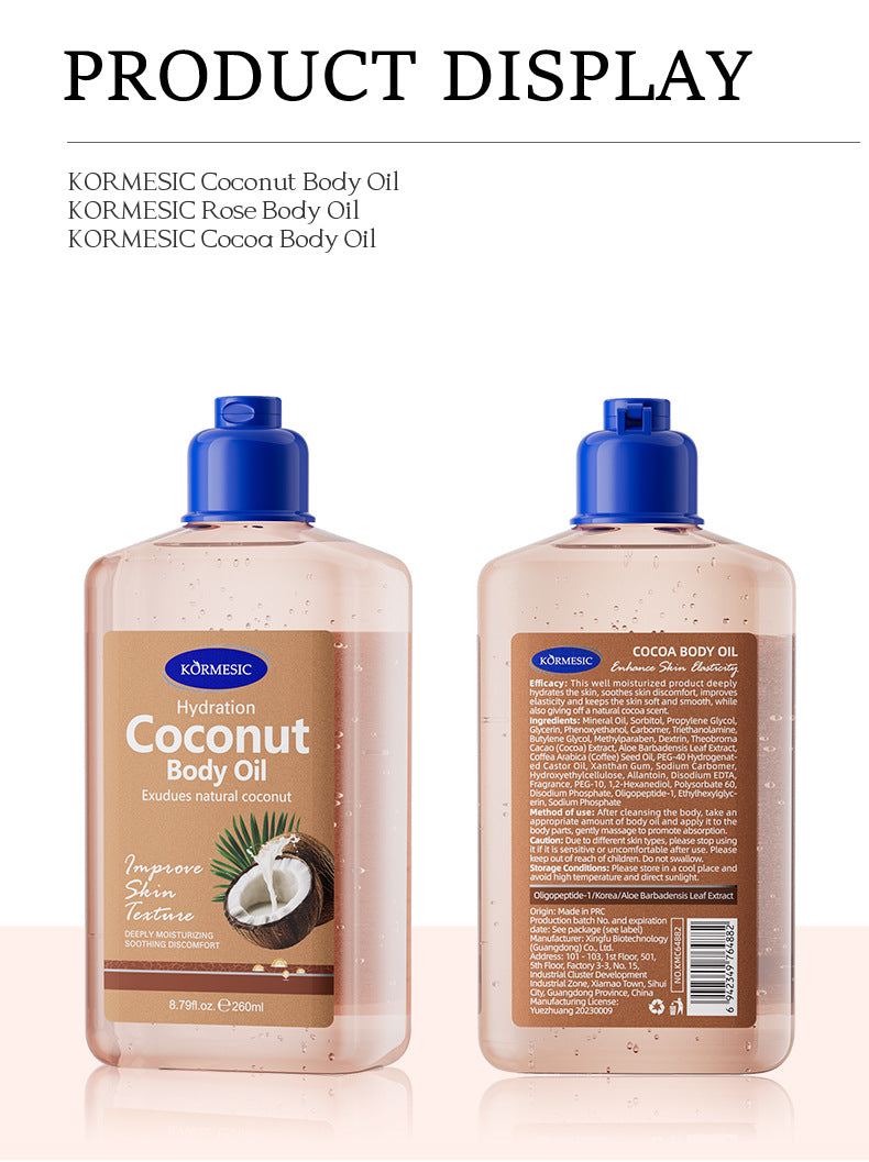 KORMESIC Full English Coconut Body Oil Body oil Massage Essential Oil260ml Cross-Border Foreign Trade Wholesale