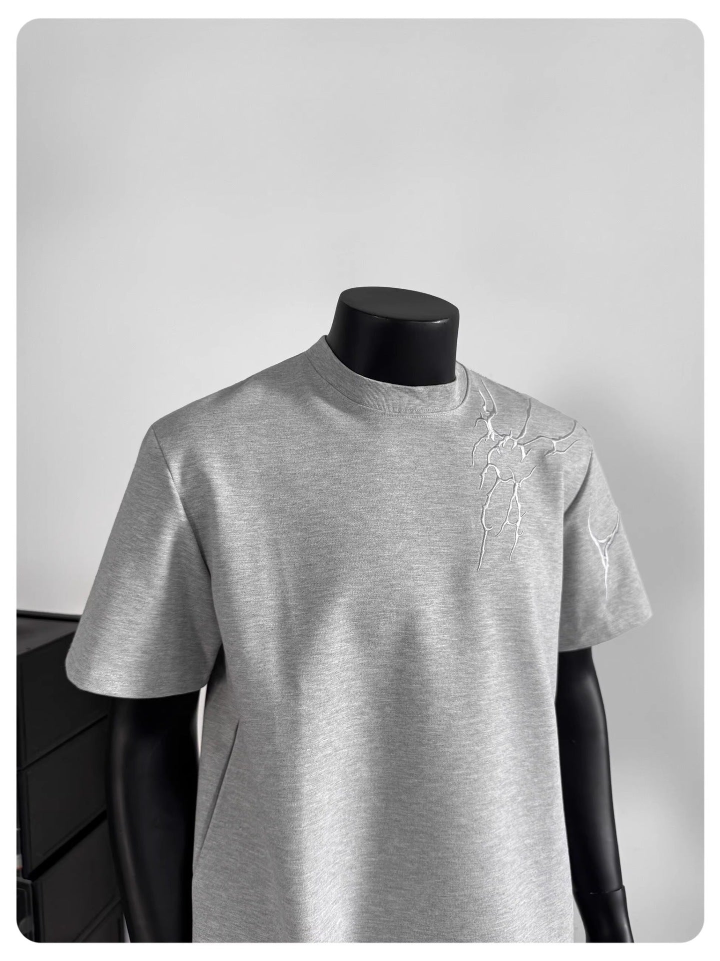 Lightning Embroidered Short Sleeve t Men's Summer New Loose American Retro High Street Round Neck Half Sleeve T-Shirt