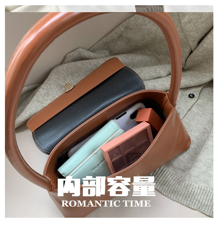 Textured French Style Women's New Fashion Retro2025Large Capacity Casual Solid Color Lock Buckle Handheld Baguette Underarm Bag for Women