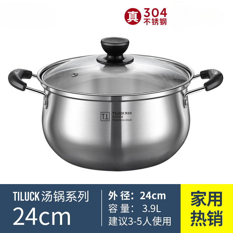 304Stainless Steel Soup Pot for Home Use, Non-Coated Instant Noodle Pot, Double Ear Small Pot, Steamer, Special for Gas and Induction Cookers