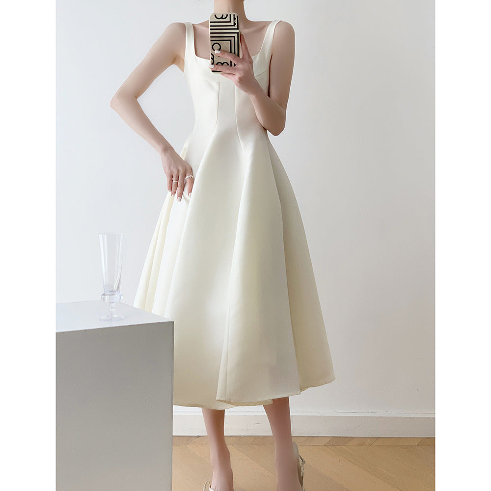 French Style Light Wedding Dress Solid Color Satin Simple Petite Host Adult Ceremony Party Banquet Evening Dress Suitable for Daily Wear