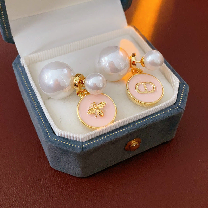 Real Gold Plated Silver Needle Oil Drop Pearl Earrings Versatile High-End Two-Way Wear Earrings French Retro Light Luxury Ear Jewelry