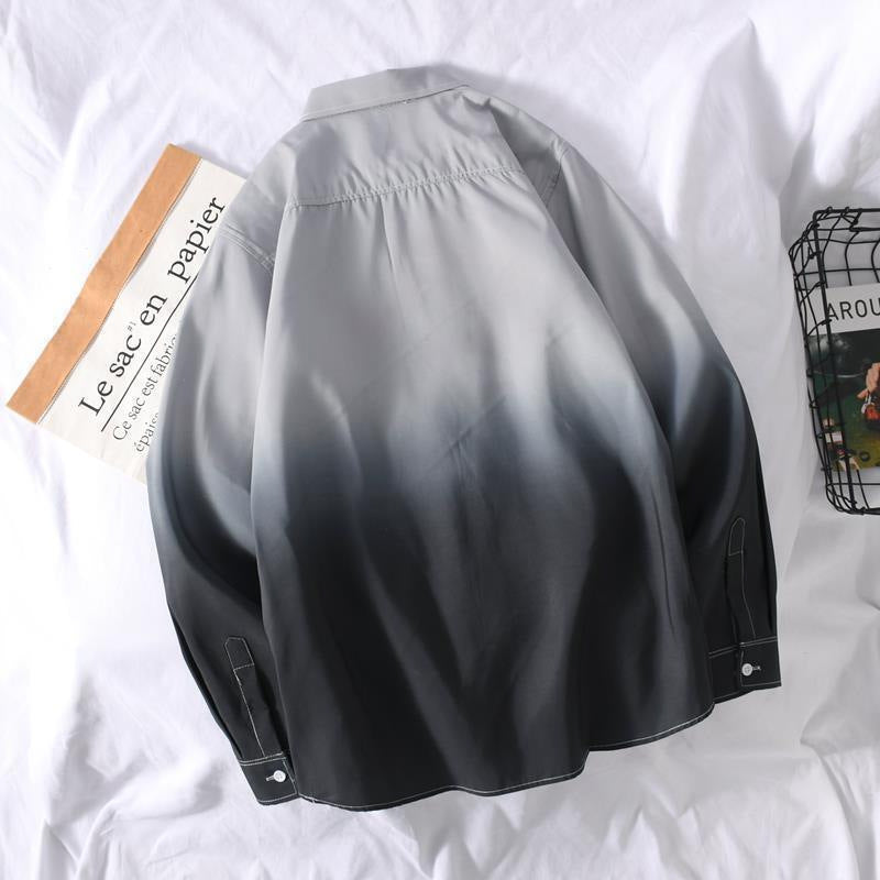 Romantic2025New Gradient Color Shirt for Men Korean Version Loose Trendy Stylish Casual Long Sleeve Shirt