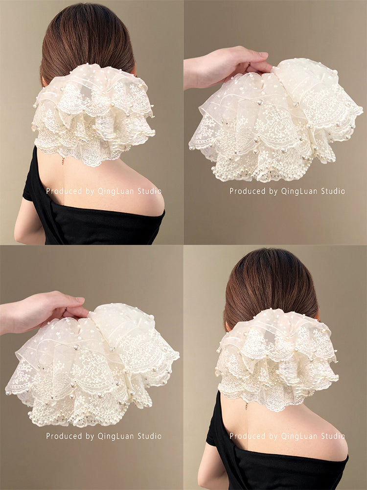 Chloris, the Goddess of Flowers~Super Fairy Pearl Lace Hair Tie New Extra Large French Gentle Atmosphere Travel Hair Rope