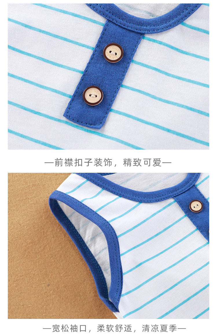 Summer New Baby Romper for Boys and Girls, Thin Cotton Sleeveless Jumpsuit Newborn Striped Vest Romper
