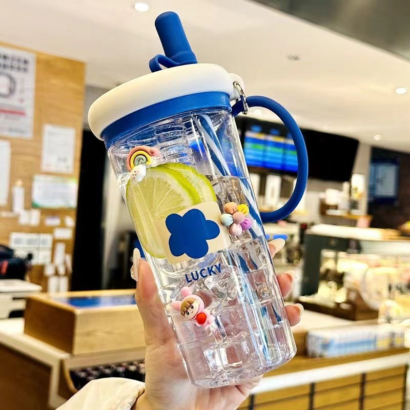 Water Cup for Girls, High Aesthetic Summer Cute Portable Ultra-light Self-contained New Style with Tea Infuser, Internet Celebrity Straw Space Cup
