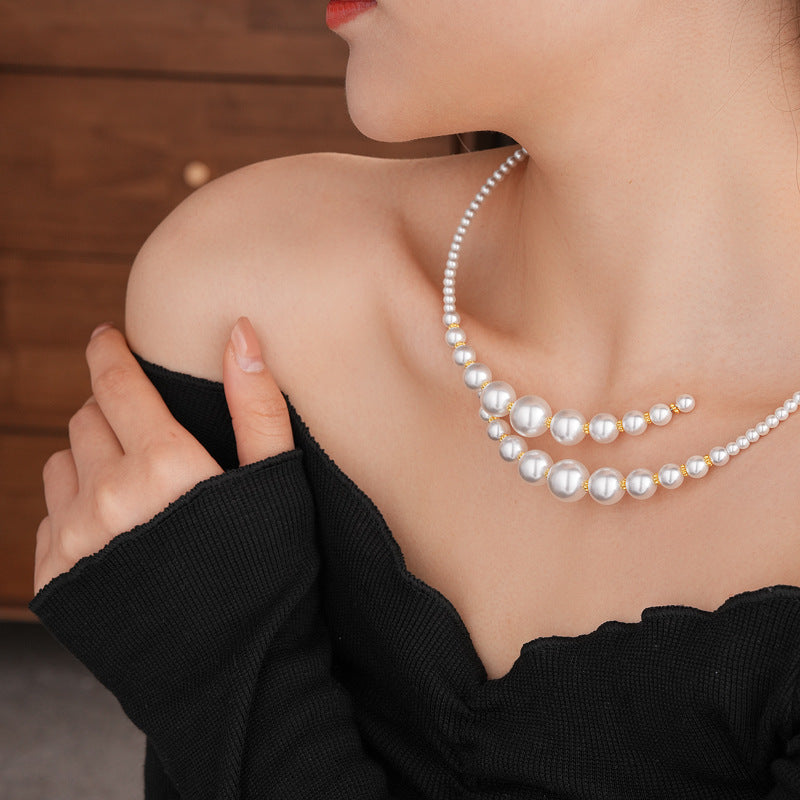 Irregular Cross Pearl Choker Versatile High-End Fashion Collarbone Chain French Retro Light Luxury Necklace for Women