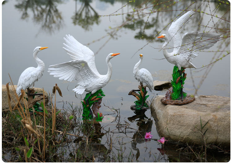 Outdoor Garden Imitation White Egret Fiberglass Ornament Home Courtyard Pool Rockery Resin Sculpture Floor Decoration
