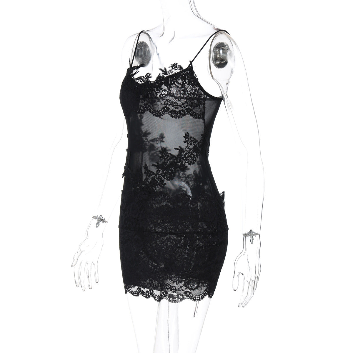 Europe and America ins Fashionable New Sexy Hot Girl Style Sheer Lace Tube Top Patchwork Bodycon Lace Dress for Women