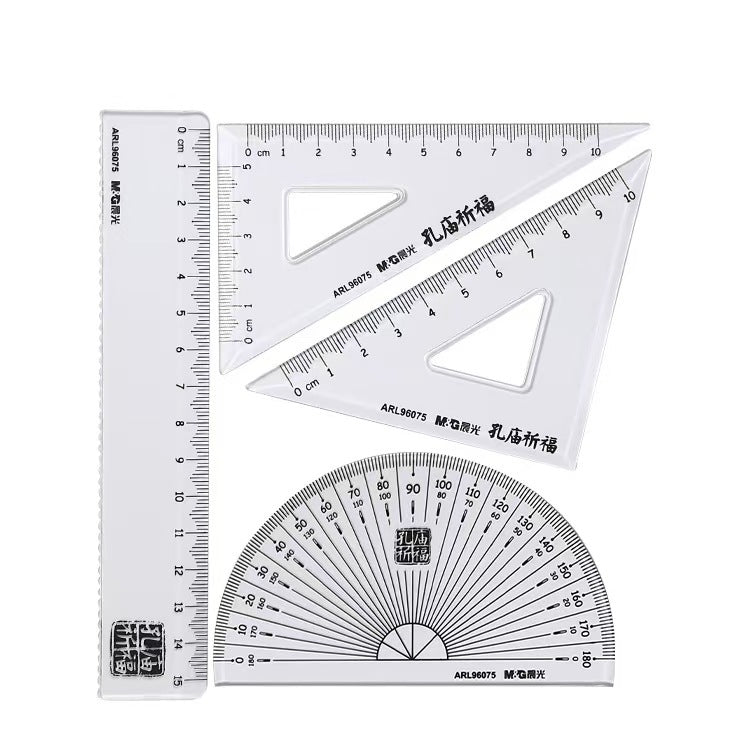 Morning Light ARL96075Student Drawing Set Ruler Confucius Temple Blessing Four-Piece Set Transparent Ruler Triangle Board Protractor School Start