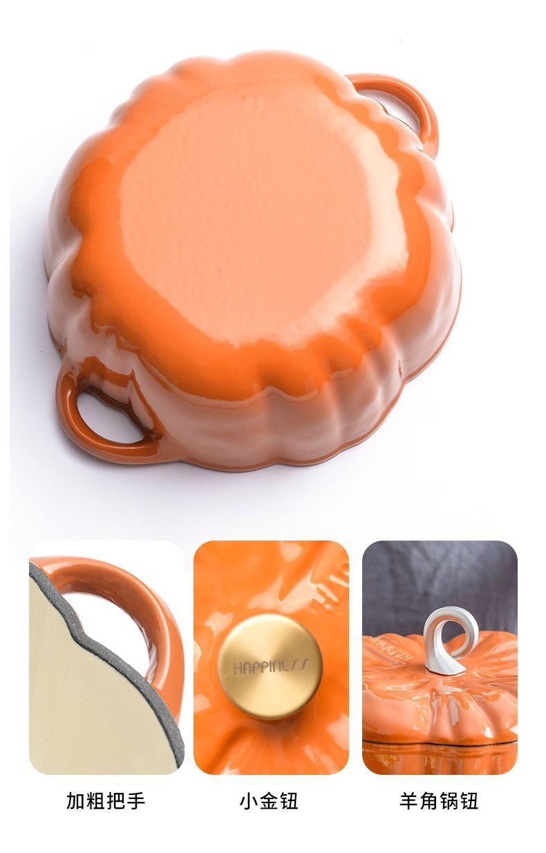 Enamel Pot Pumpkin Shape Enamel Pot Soup Stew Multifunctional Pot Household Enamel Soup Pot Induction Cooker Compatible