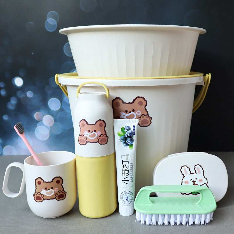 Back-to-School Season Toiletries Set Washbasin Bucket Tooth Cup Soap Dish Shoe Brush for Male and Female Students Dormitory11Set