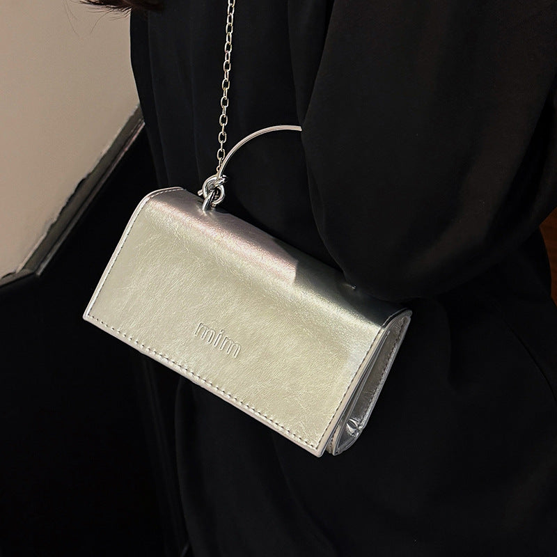 2025Spring New Chain Women's Bag Fashion Simple Stylish Single Shoulder Crossbody Bag Retro Handheld Small Square Women's Bag