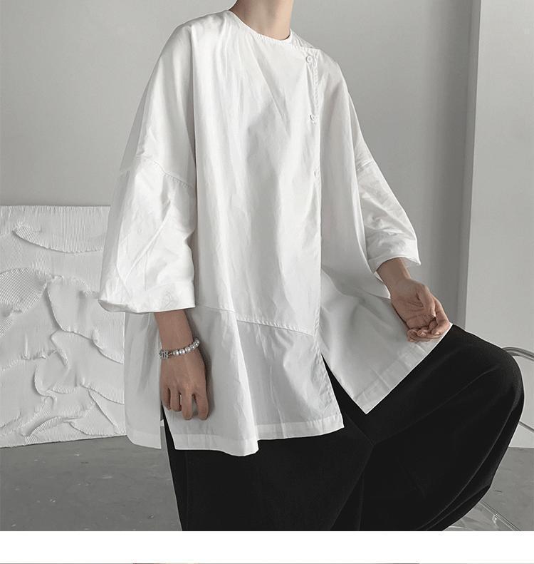300Plus Size Unique Design Three-Quarter Sleeve Shirt for Men Summer Short Sleeve Cool Japanese Style ins Irregular Top