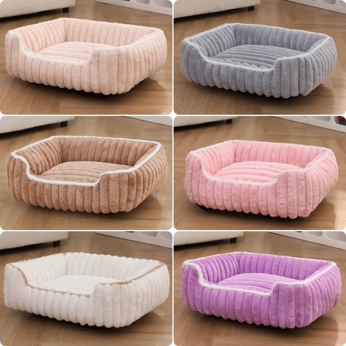 New Thickened Straight Bar Square Nest Rabbit Plush Soft Comfortable Pet Bed Deep Sleep Cat Nest Four Seasons Dog Nest