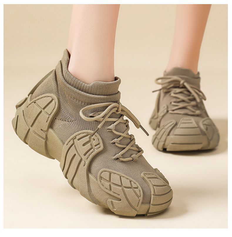 Women's Shoes Spring and Autumn Thick-Soled Dad Shoes Breathable Flyknit Sock Sneakers Women's Octopus Casual Shoes Height-Increasing Shoes