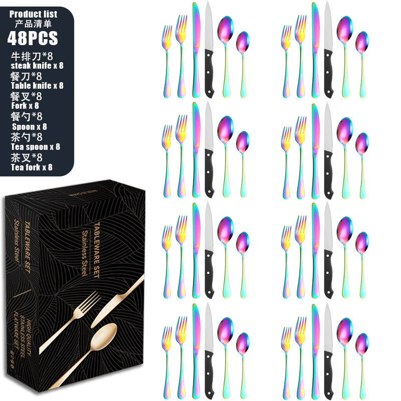 Tableware set Stainless Steel Tableware Set8Set of Cutlery, Fork, and Spoon for One Person48Set of Steak Knives in Color Box