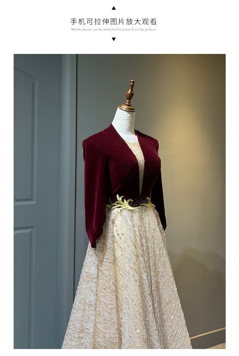 High-end chorus performance dress for women long gown2025New Elegant Host Evening Dress with High-End Feel for Ethnic Vocal Music