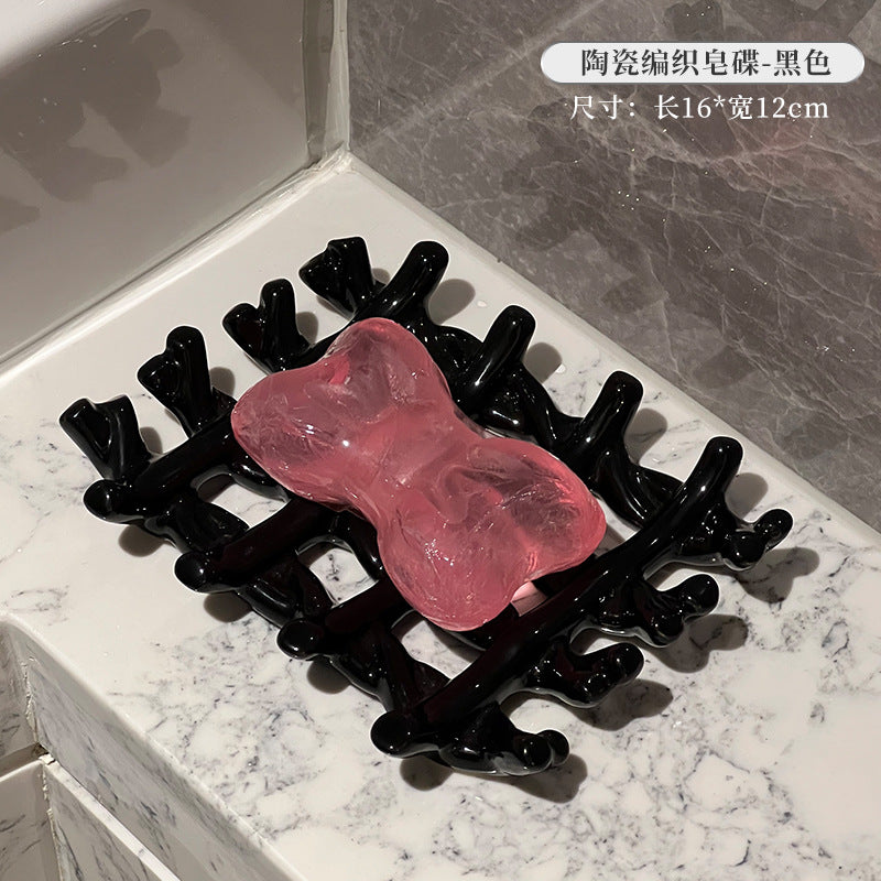 Light Luxury Soap Dish Soap Holder Ceramic Draining Rack Household High-end Bathroom Washstand Storage Artifact