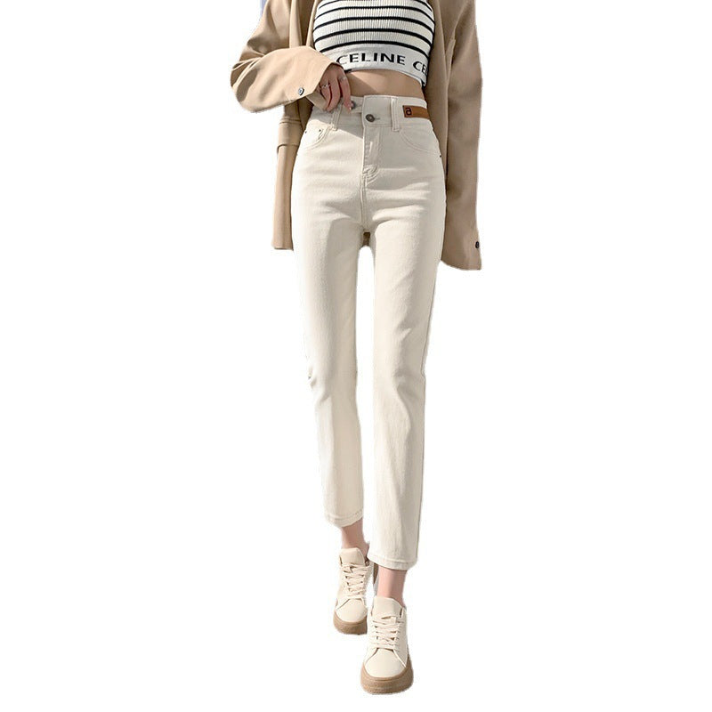High Waist Gray Small Straight Jeans Women's Spring Clothes2025New Year's Slimming Asymmetric Cigarette Pants Nine-Tenths Length for Petite Figures