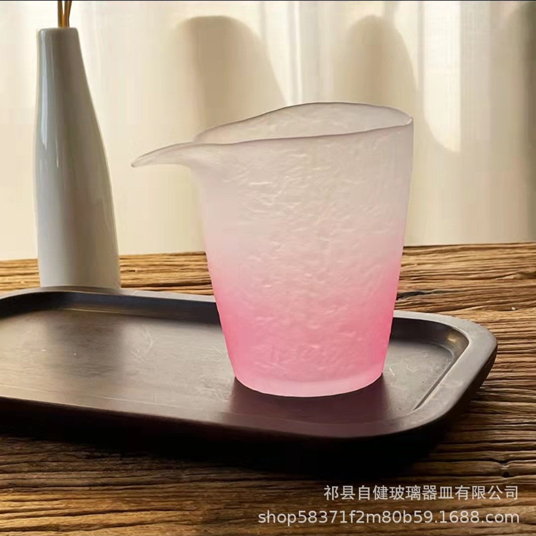 2024National Trend Pink Women's Frosted Glass Tea Set with Gaiwan, Gongdao Cup, Tea Cup, and Tasting Cup Complete Set