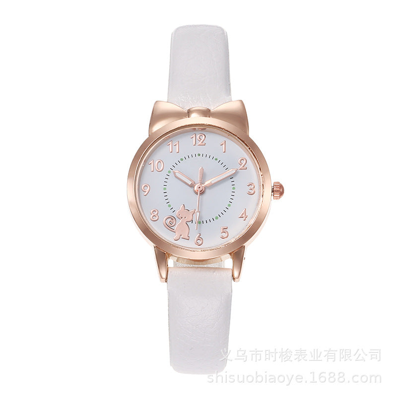 Cross-Border Hot-Selling Children's Watch for Girls with Cute Bowknot, Digital Kitten Design, Student Watch, In Stock for Wholesale