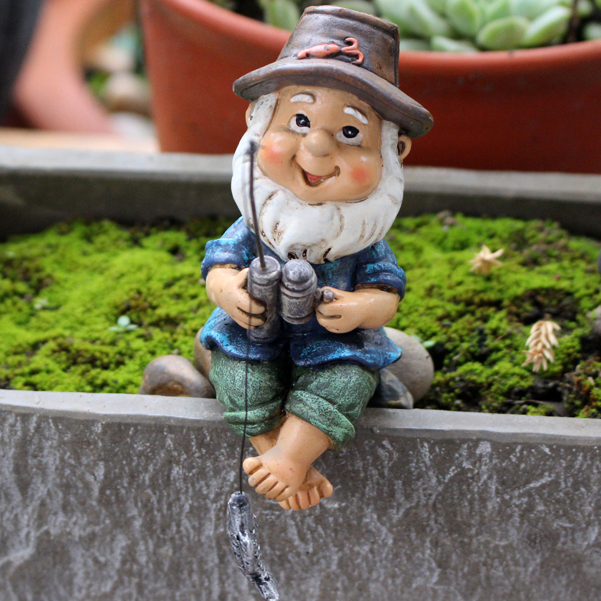 Cross-Border Resin Fishing Dwarf Figurine Garden Rockery Pond Landscape Decoration Accessories Creative Outdoor Courtyard Decor