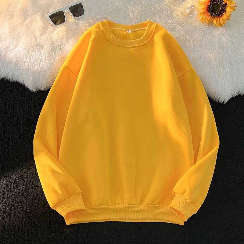 2025New Korean Style Round Neck Sweatshirt for Women, College Style Loose Fit, Best Friend Outfit, Solid Color Simple Top, Couple Matching Style