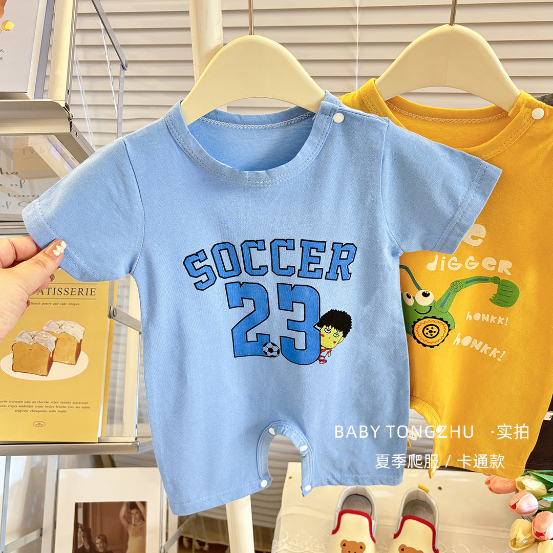 Pure Cotton Infant Jumpsuit Summer Pure Cotton Printed Korean Version Baby Romper Lightweight Breathable Unisex Baby Short Sleeve