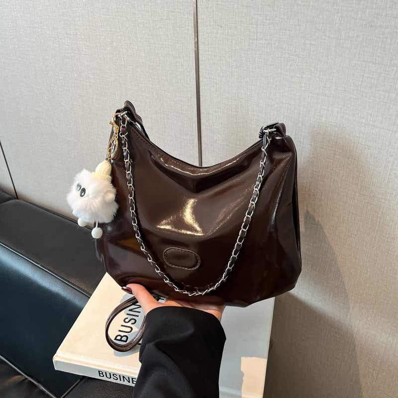 Summer Fashion Simple Casual Soft Surface Fresh Glossy Solid Color Large Capacity Commuter Shoulder Crossbody Bag2025New