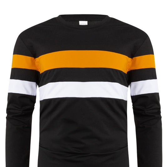 Cross-Border Trade Plus Size Autumn Winter Men's Crew Neck Long Sleeve Color Block Base Shirt Pullover Thin Long Sleeve T Men's T-shirt