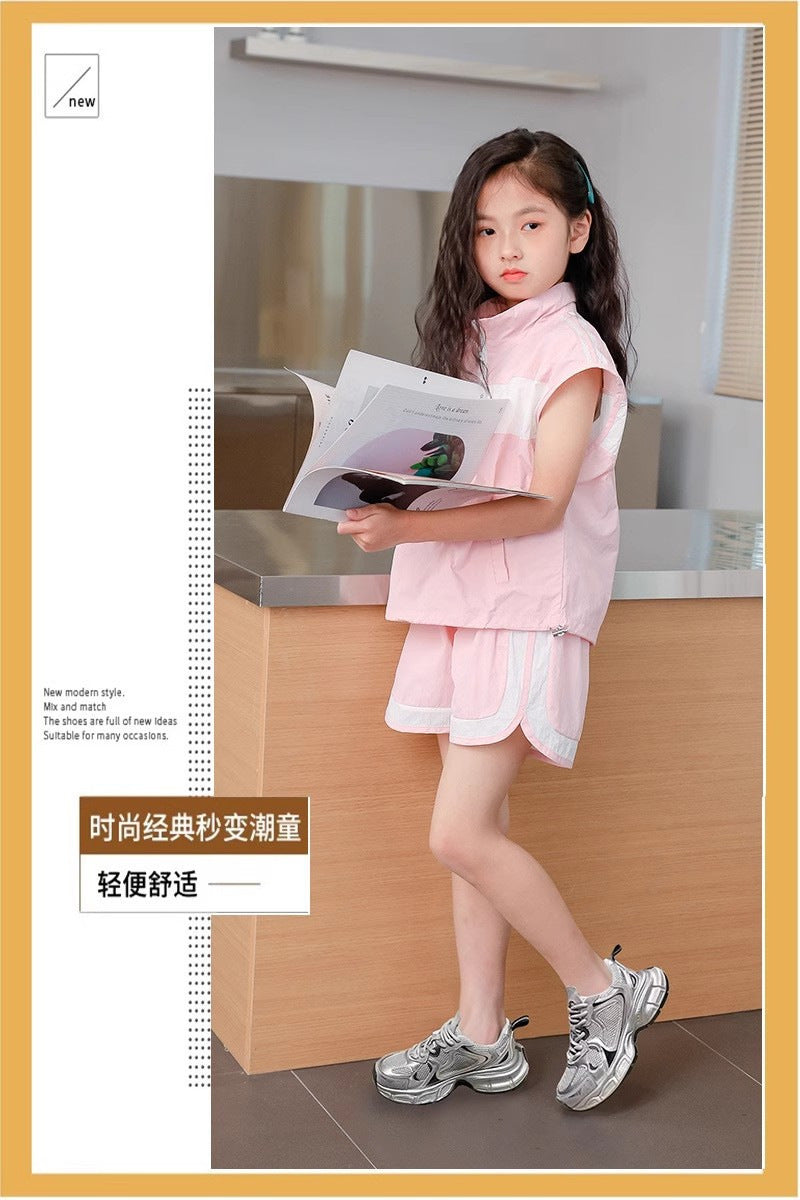 Girls' Dad Shoes Spring and Autumn New Style2024Children's Shoes Mesh Breathable Sports Shoes Medium and Large Children's Running Shoes