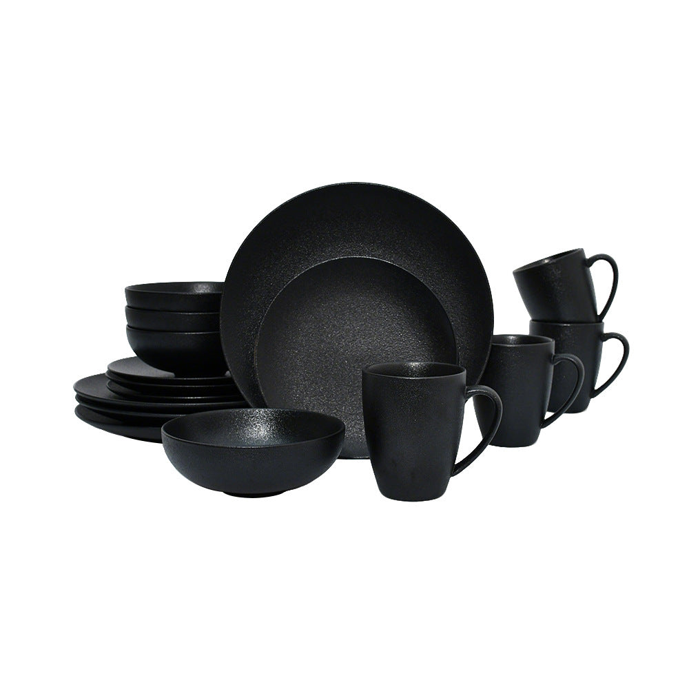 ceramic black plates bowl dinnerware Set of 4 set of 16Set