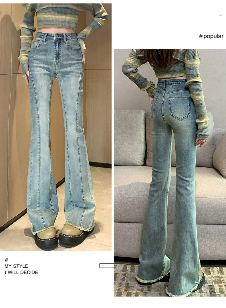 1223Flared Jeans for Women Summer Thin Pear Shape Body Lift Tummy Control Denim Bell Bottom Patchwork Fashion Pants