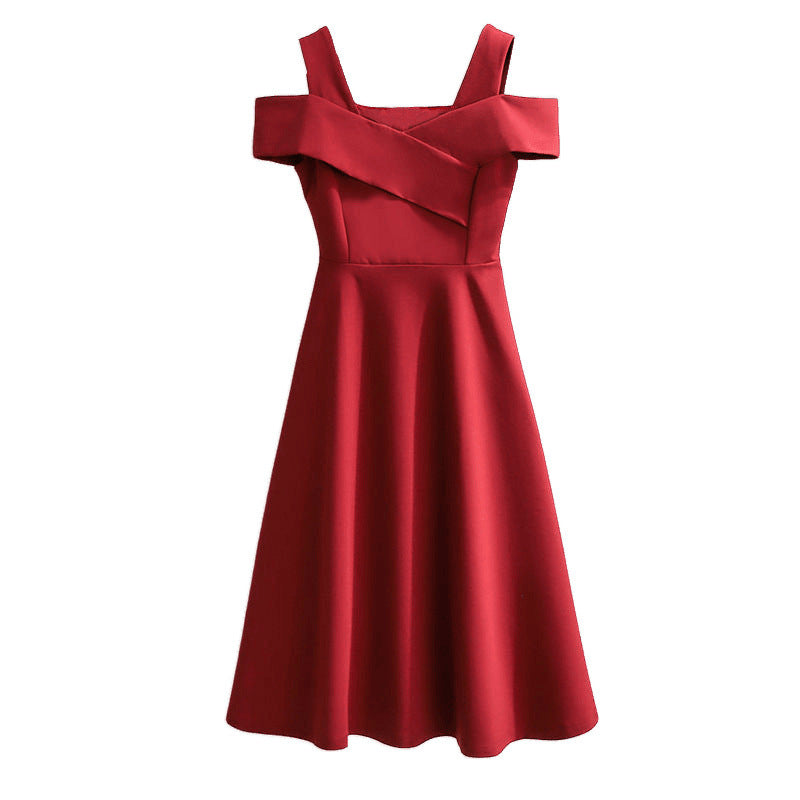 Cross-Border2025New Plus Size Off-Shoulder Elegant Dress for Plus Size Women Fashionable Tummy Covering Slimming Waist Dress Trendy